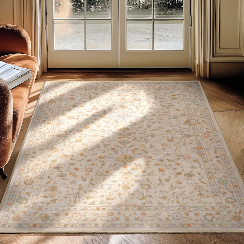 Well Woven Apollo Serapi Yazd Traditioal Floral Flat-Weave Area Rug - 3'11" x 5'3" - Beige