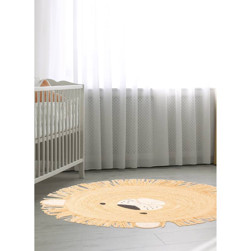 ECARPETGALLERY Braided Weave Palas Denizli Light Brown Jute Rug - 3'1 x 3'1