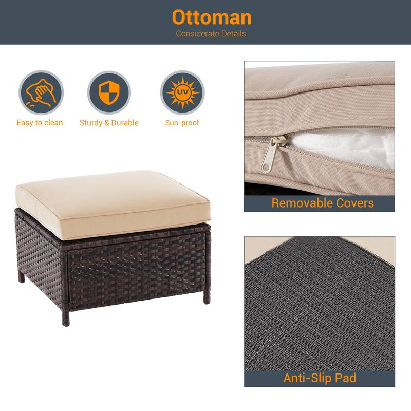 Livoosun 8 Pieces Patio Sofa with 28'' Fire Table Set, PE Wicker, Wide Armrests High Back Sofa Chair Design for Lawn, Patio