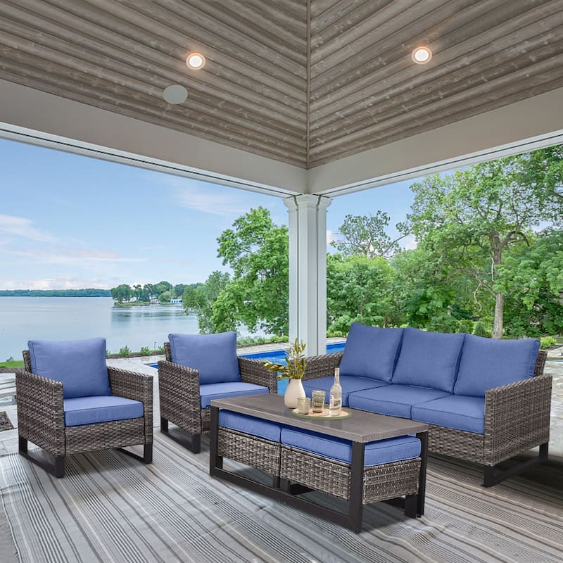 6 Piece Outdoor Sofa with Chair with Ottoman Set