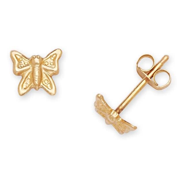 Curata 14k Yellow Gold Children's Small Butterfly Stamping Stud Earrings