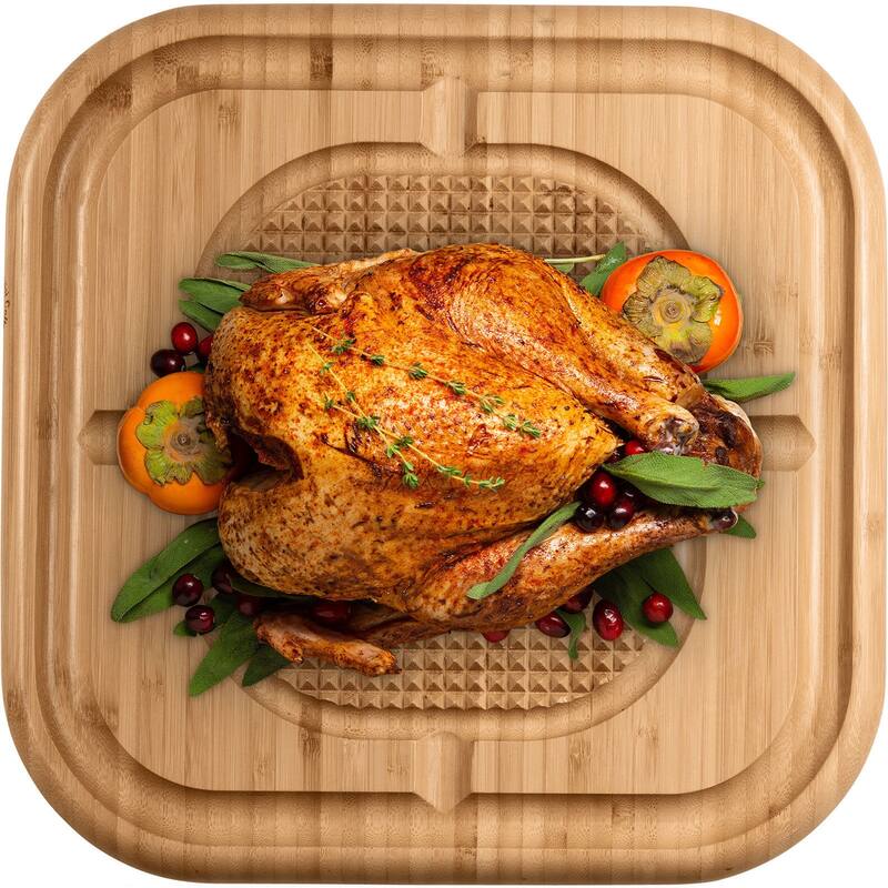 Bamboo Carving Cutting Chopping Board w/ Juice Groove, Pyramid Design