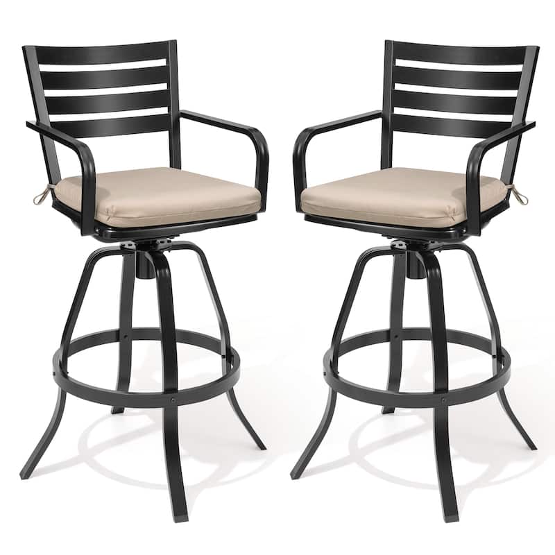 Crestlive Products Outdoor Outdoor Cast Aluminum Swivel Bar Stools with Sunbrella Cushion - Canvas Antique Beige - 2PC