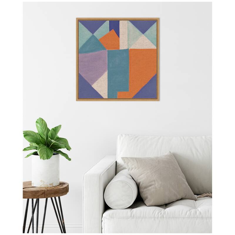 Kate and Laurel Sylvie Painterly Soft Geometric Shapes Neutral Linen Framed Canvas by The Creative Bunch Studio