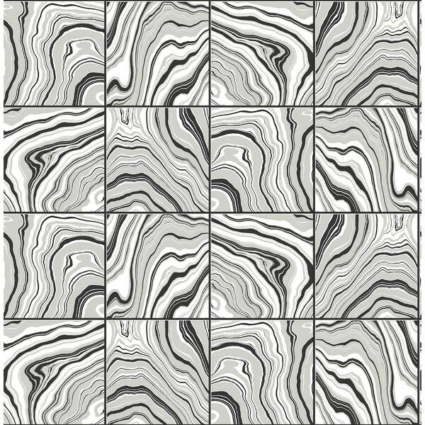 slide 2 of 24, Luxe Haven Marbled Tile Peel and Stick Wallpaper 20.5 in. W x 18 ft. L - Ebony & Metallic Silver