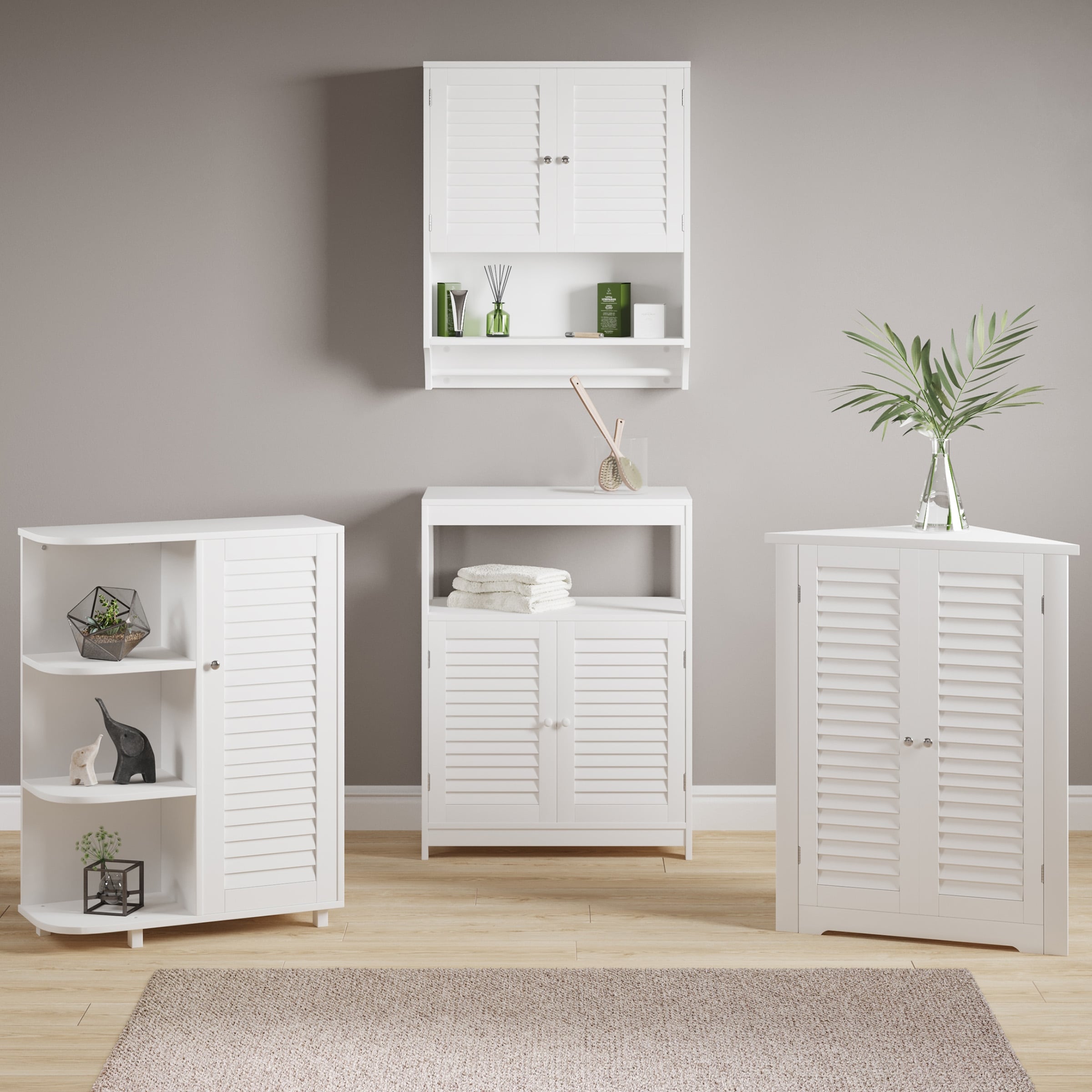 Lavish Home Modern Wall and Floor Spacesaver Bathroom Storage Cabinet