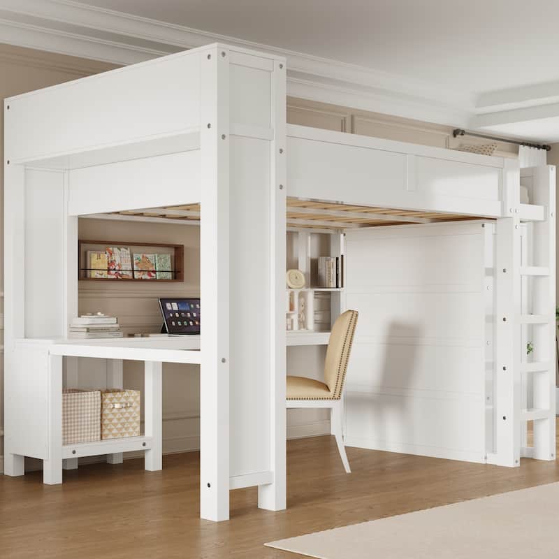Modern Queen Loft Bed with Built-In Desk, Wardrobe, Headboard Storage & USB Hub by Harper&Bright Designs
