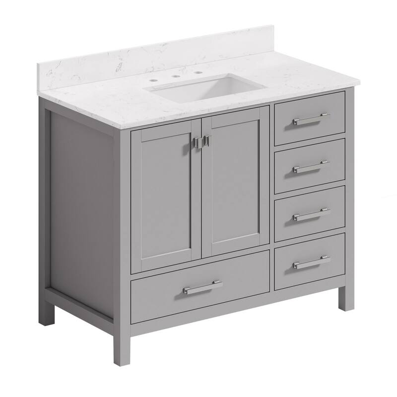 StarrySky 42 inch Undermount Single Sink Bathroom Vanity with Engineered Carrara Marble Top - 42 inch