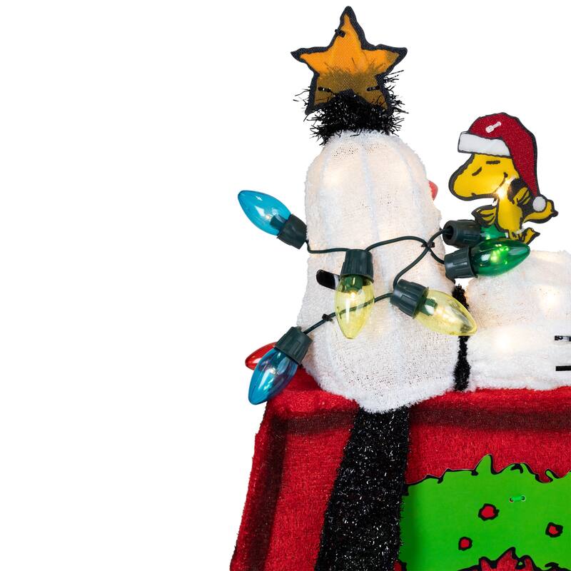 Lighted Snoopy on Dog House Outdoor Christmas Decoration - 18" - Clear Lights - Red