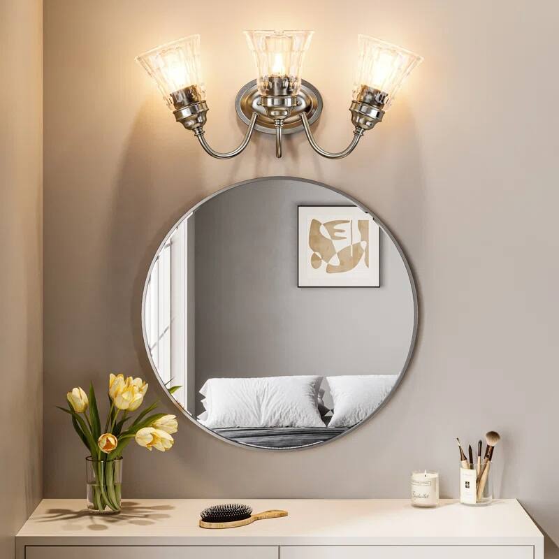 Brushed Nickel 3-Light Bathroom Vanity Light with Clear Glass Shades