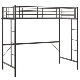 Twin Size Metal Loft Bed With Safety Guardrails & 2 Built-In Ladders, Loft Bunk Bed Frame For Teens Juniors Adults