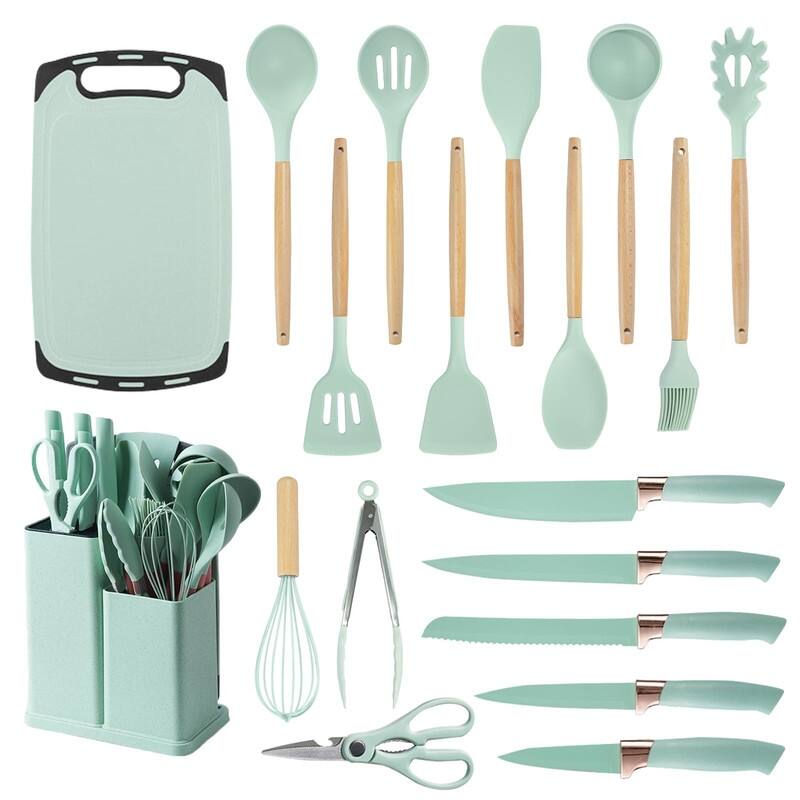 Cooking Utensils Set,19 Kitchen Set Utensils Set - 19 Pcs - Light Green 