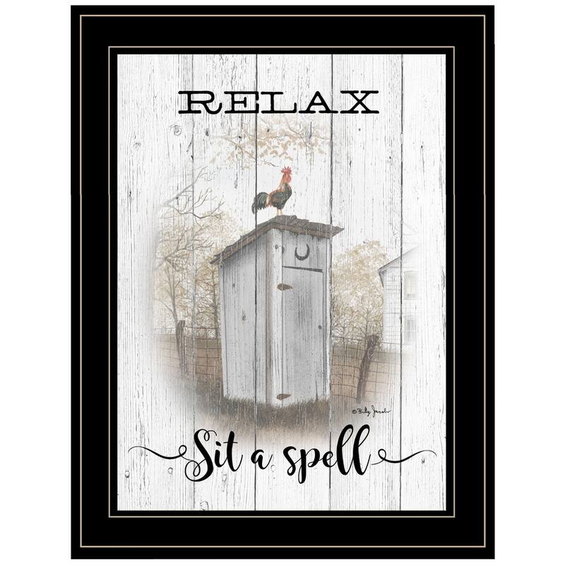 TrendyDecor4U Farmhouse "Relax-Sit a Spell" Framed Print Wall Art by Billy Jacobs - Earthtone