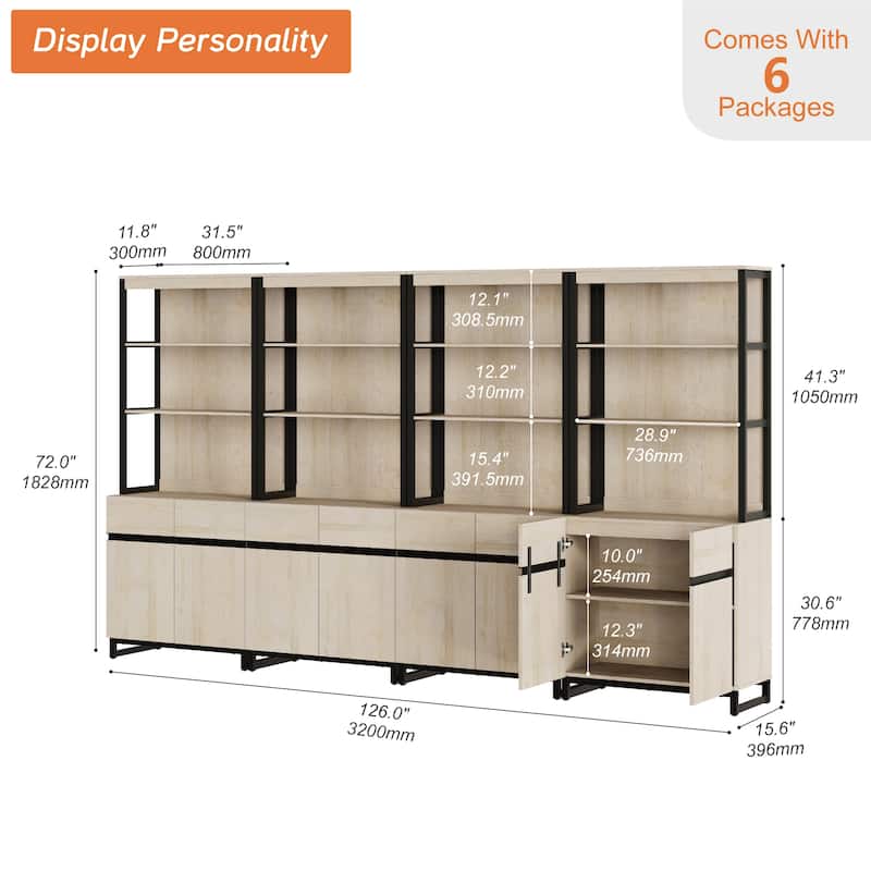 WAMPAT Modern 72" Tall Bookcase with Metal Base and Adjustable Shelves, Library Book Shelf with Storage Cabinet