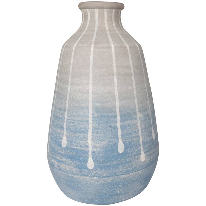Blue Ceramic Abstract Ombre Drip Vase with Gray and White Accents