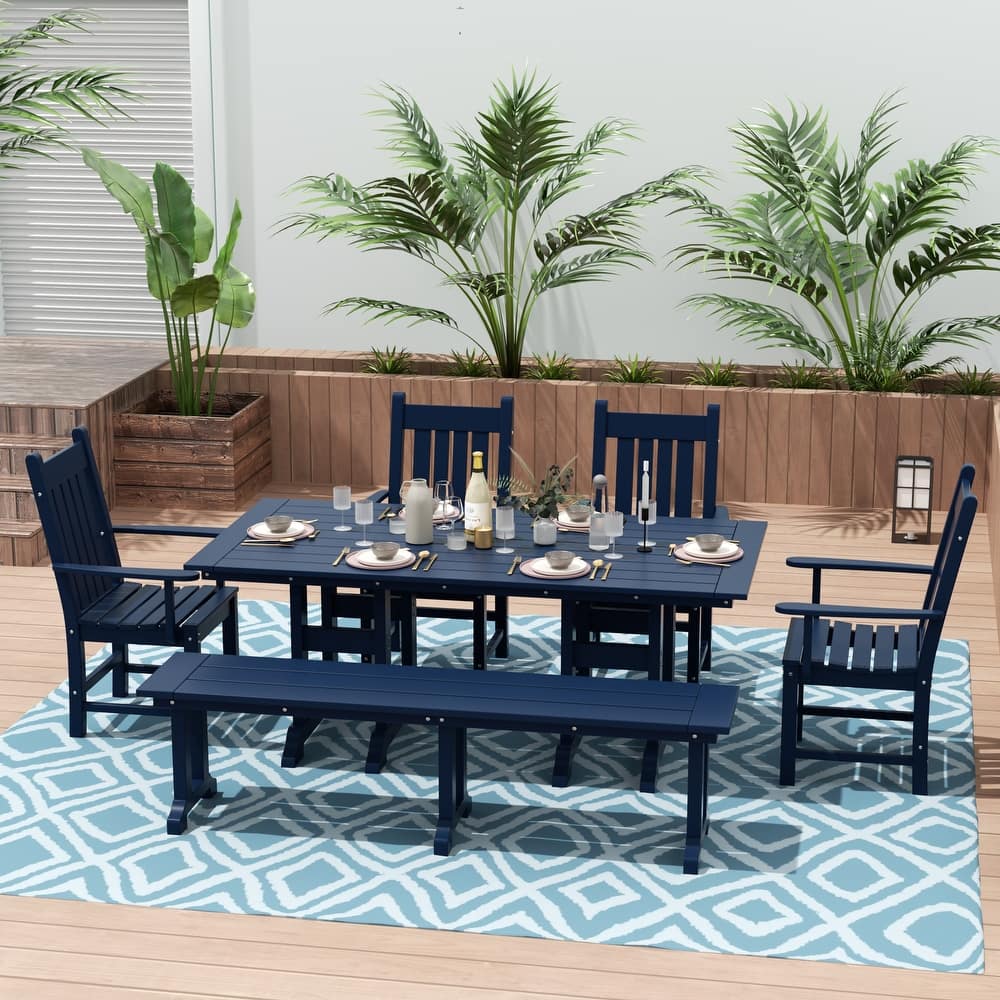 Laguna Hdpe All Weather Outdoor Patio Dining Set with Rectangle Table, Arm Chairs and Bench (6-Piece Set)