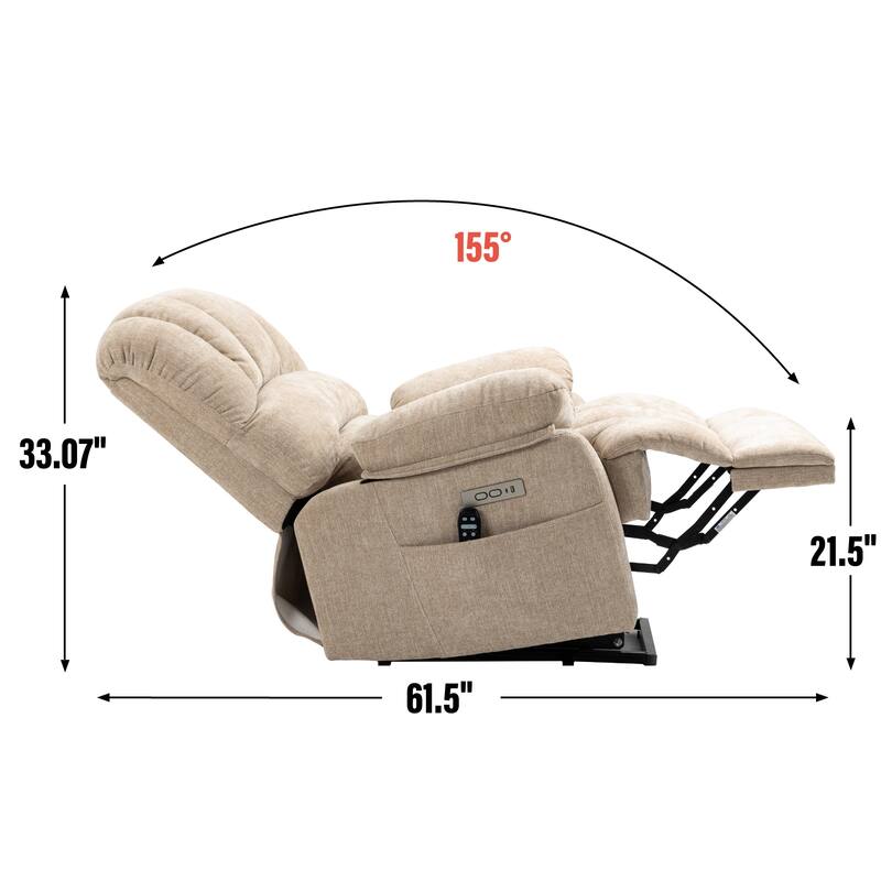 Oversized Power Lift Recliner Chair with Massage, Heat, 8-Point Vibration, Lumbar Heating, USB Port, Dual Side Pockets