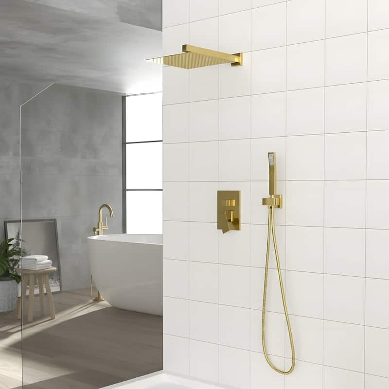 Wall Mounted Dual Shower Head Shower Set - 10" - Gold