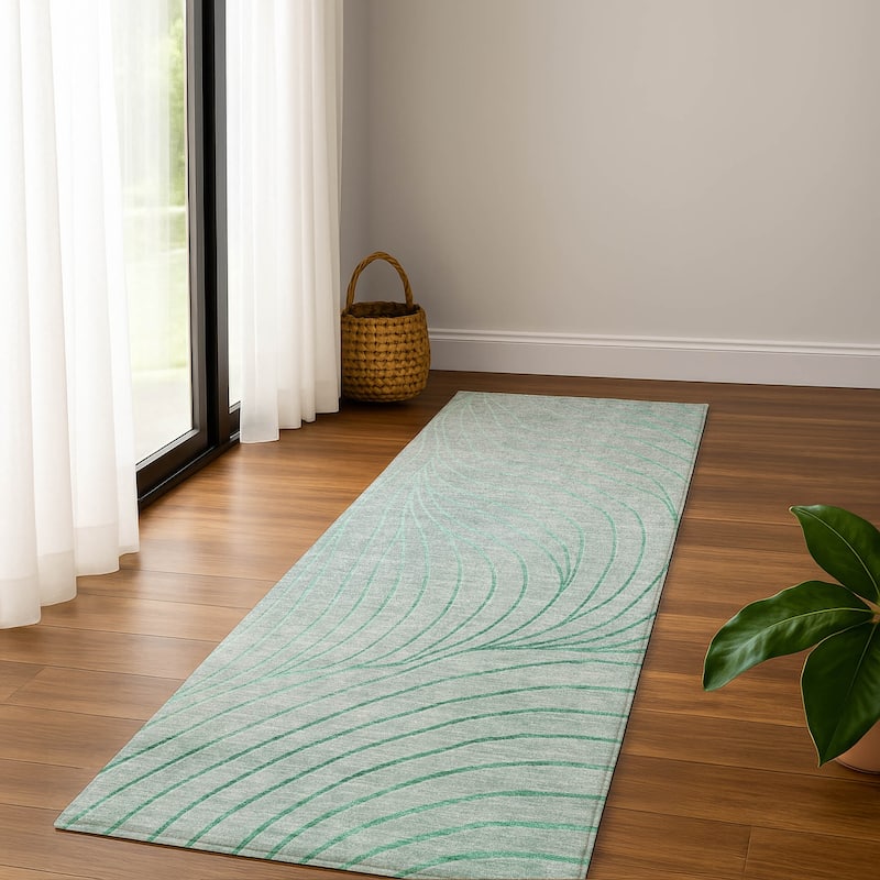 Premium Washable Super Soft Modern Wave Mayfield Rug - Mint - 2'3" x 7'6"