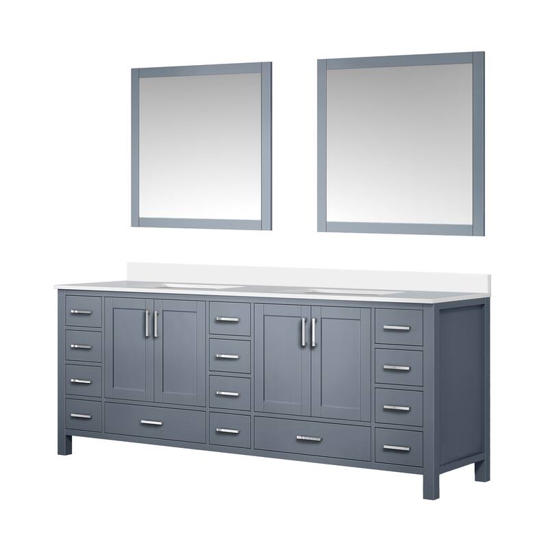Jacques 84 in. W x 22 in. D Dark Grey Double Bath Vanity, White Quartz Top, and 34 in. Mirrors