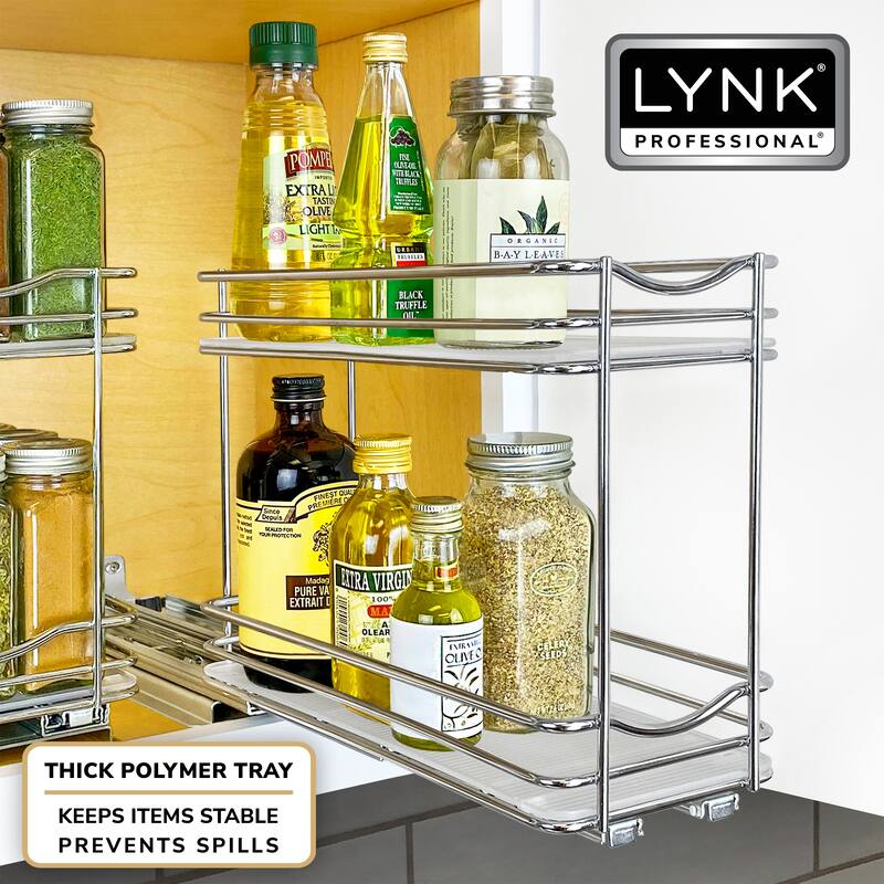 LYNK PROFESSIONAL® Pull Out Spice Rack Organizer for Cabinet - 4-1/4 inch Wide - Lifetime Limited Warranty - 2 Tier, Chrome