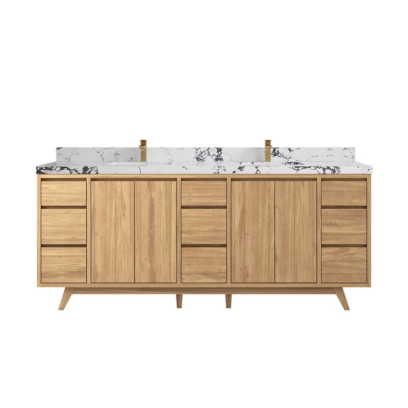 Willow Collections 84 in. W x 22 in. D Madison Teak Double Sink Bathroom Vanity with Countertop