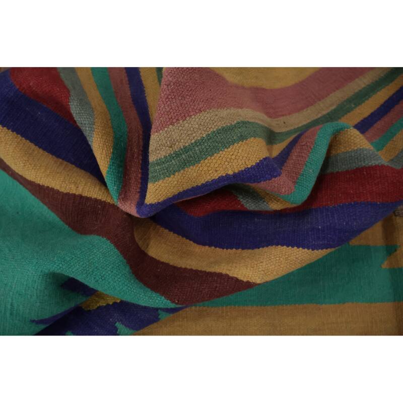 Hand Woven Oriental 100% Wool Carpet Southwestern Tribal Multi-Colored Kilim Area Rug - 9' 7'' X 7' 11''