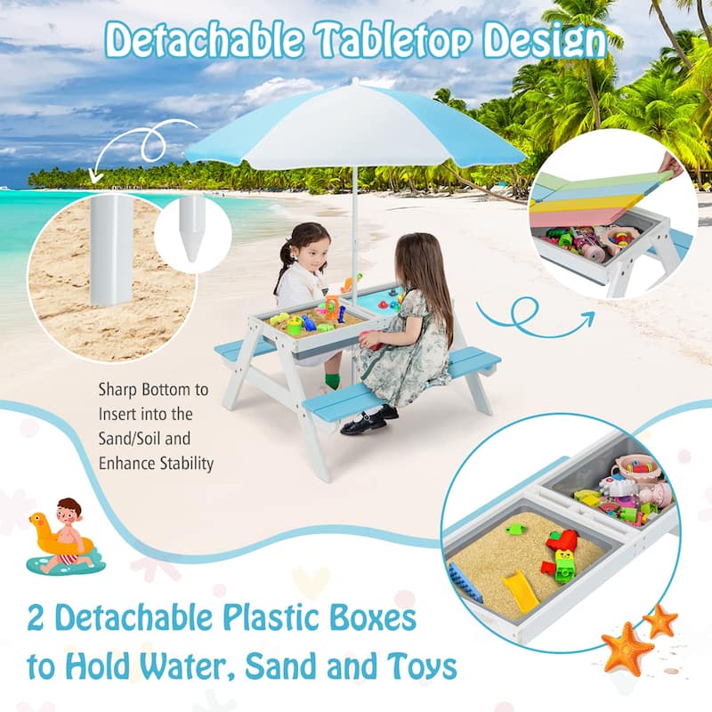 Costway 3-in-1 Kids Picnic Table Wooden Outdoor Sand & Water Table - See Details