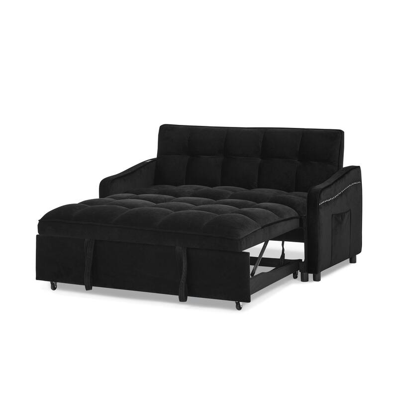 Roomfitters Velvet Loveseat Sofa Bed with Pull-Out Bed, Adjustable Back, USB & Type-C Charging, Arm Pockets