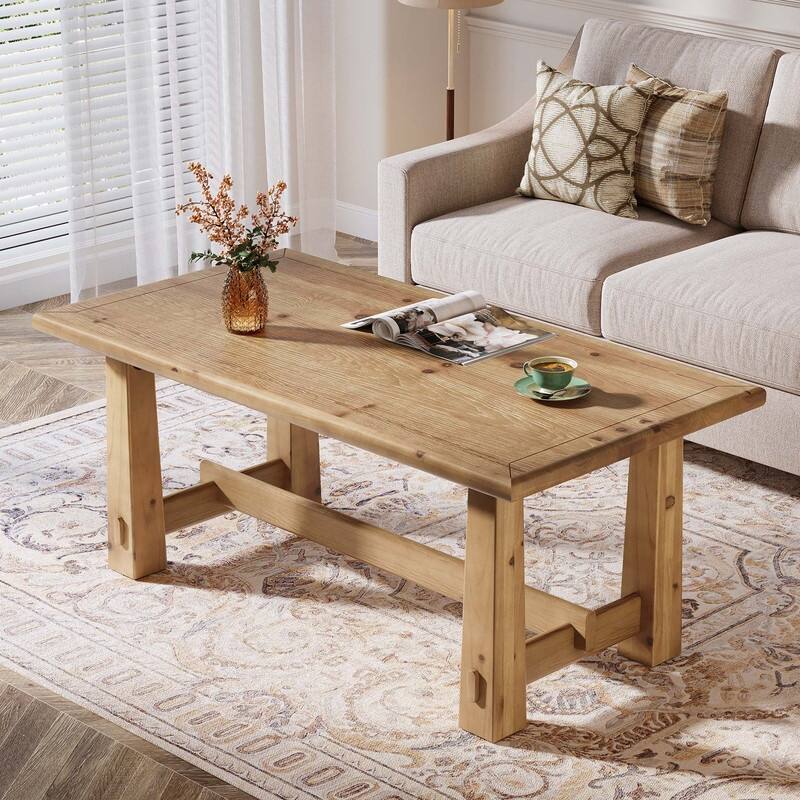 47-Inch Solid Wood Coffee Table with Sturdy H-Shaped Base