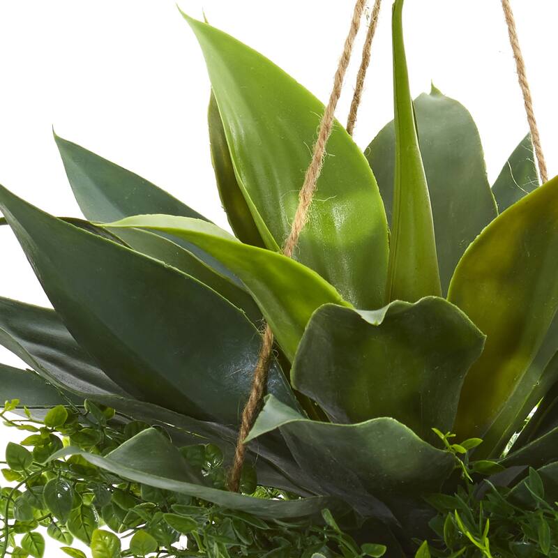 15" Agave and Maiden Hair Artificial Outdoor Plant in Hanging Basket