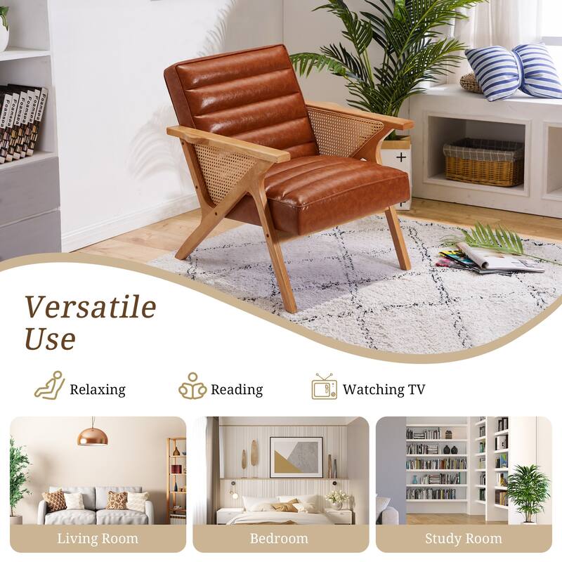 EROMY Mid-Century Modern Accent Chair - Solid Wood Frame Armchair for Living Room, Lounge, or Balcony