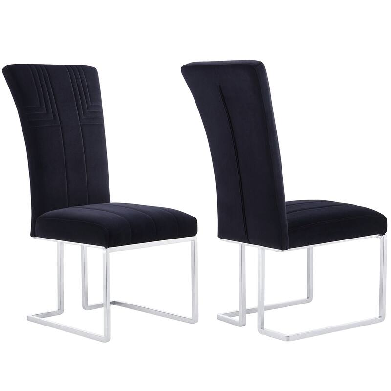 Velvet Dining Chairs with High Back and Polished Metal Legs - Black/Silver