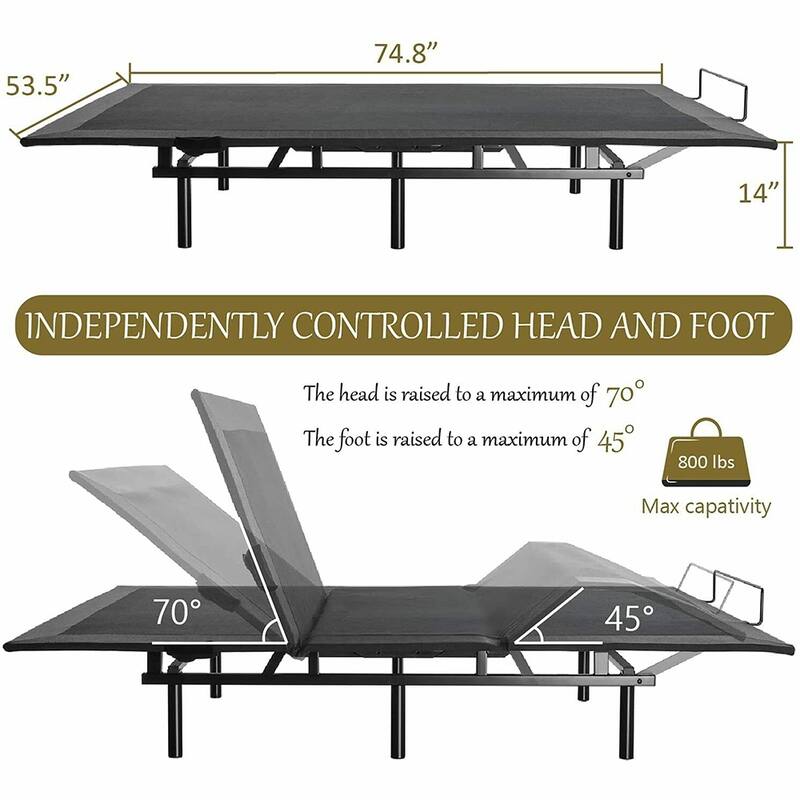 Full Size Adjustable Bed Base, Motorized Incline, Only Base, Grey Bed