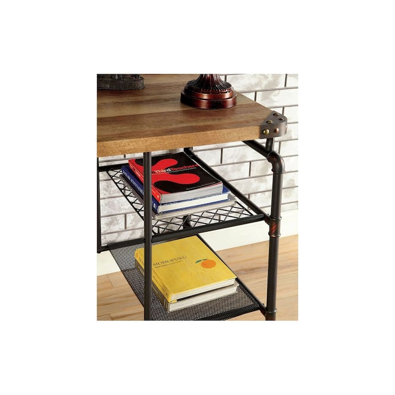 Wood Writing Desk With Wheel in Antique Black and Natural