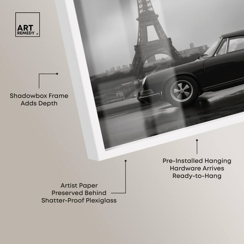 Classic Car and Eiffel Noir Shadowbox by Art Remedy