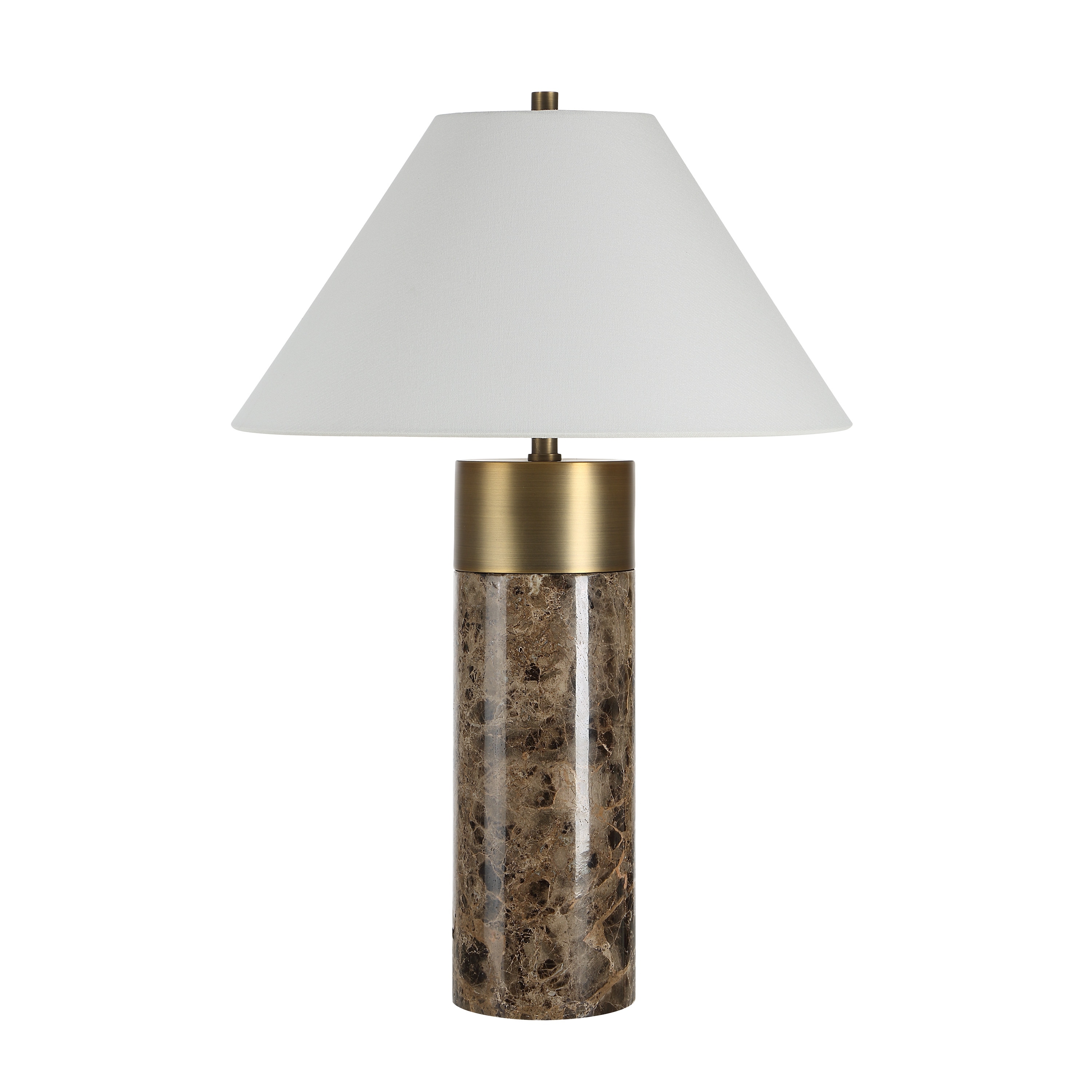 Renwil Aria 25" Tall Brown Emperador Marble Table Lamp with Tapered Linen Shade