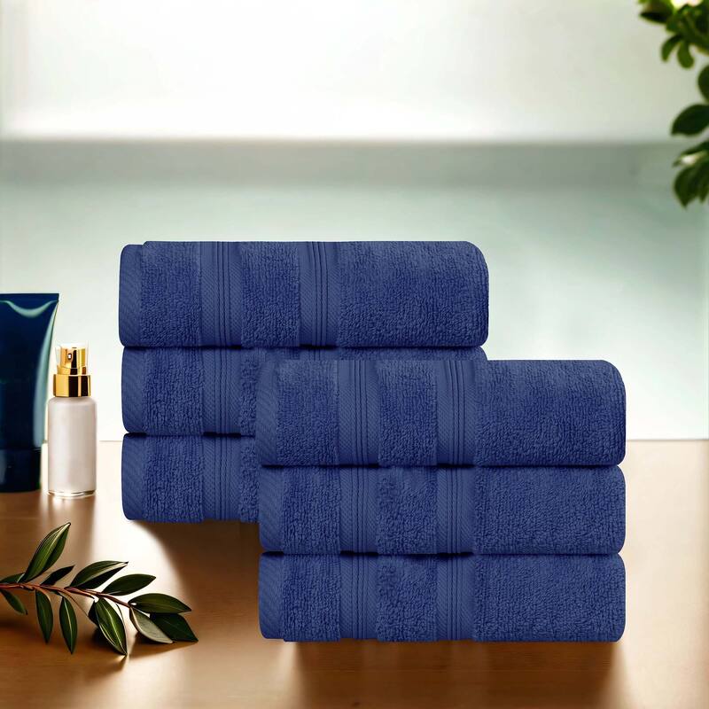 Superior Smart Dry Zero Twist Cotton Hand Towels, Set of 6 - Navy Blue