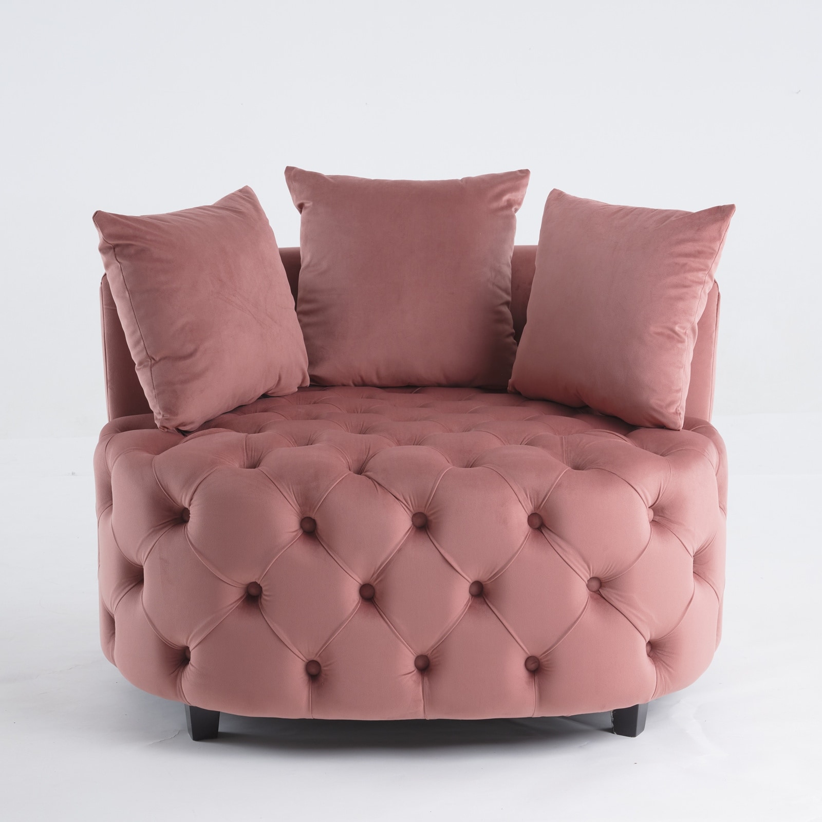 Velvet Upholstered Tufted Barrel Sofa Chair For Living Room With