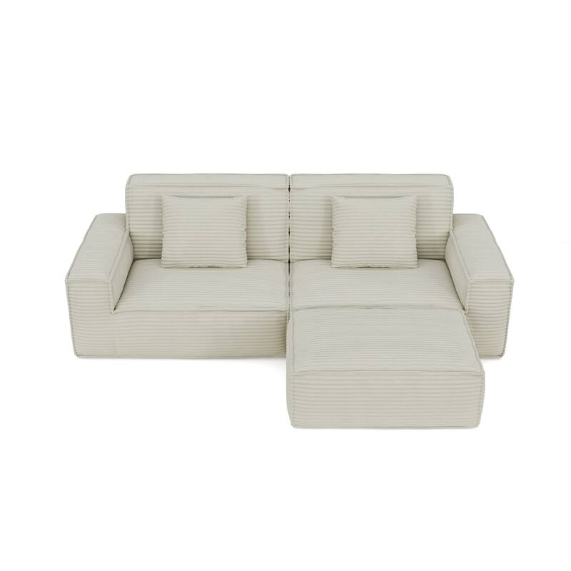 Anmytek Modern Large Striped Vacuum Compressed Full Sponge High Rebound Straight Sofa with Footstool Beige