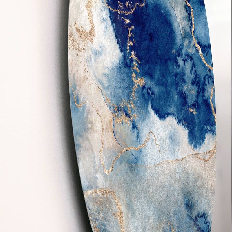 Designart 'Blue And Gold Marble Clouds III' Modern Metal Circle Wall Art