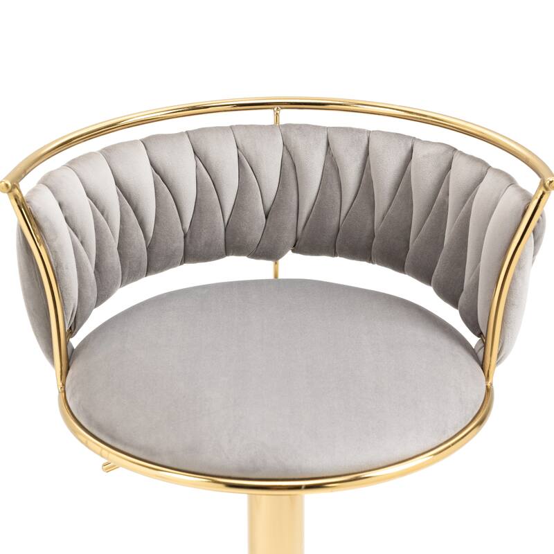 4 Set Velvet Adjustable Swivel Bar Stools With Backs