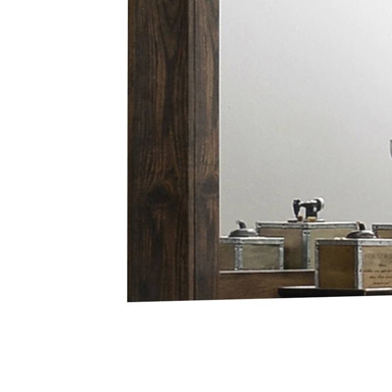Transitional Style Wooden Decorative Mirror with Grooved Panels, Brown