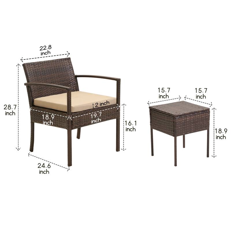 Outdoor Wicker Chat Set, Cushioned chairs & Coffee Table