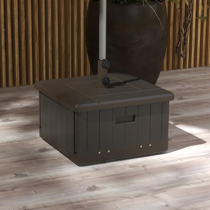 3-in-1 Outdoor Umbrella Base with Wheels, End Table, and Planter, 175 lbs. Capacity, Brown