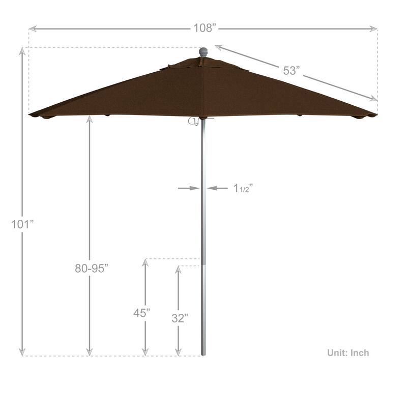 California Umbrella 9' Rd. Aluminum Frame, Fiberglass Rib Patio Umbrella, Push Open,Anodized Silver Finish, Sunbrella Fabric