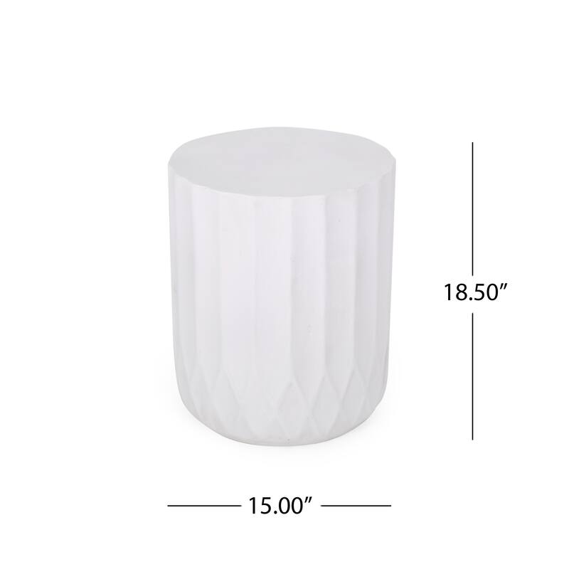 Roomfitters Outdoor Lightweight Concrete End Table, Round Accent Side Table with Textured Design, Antique White