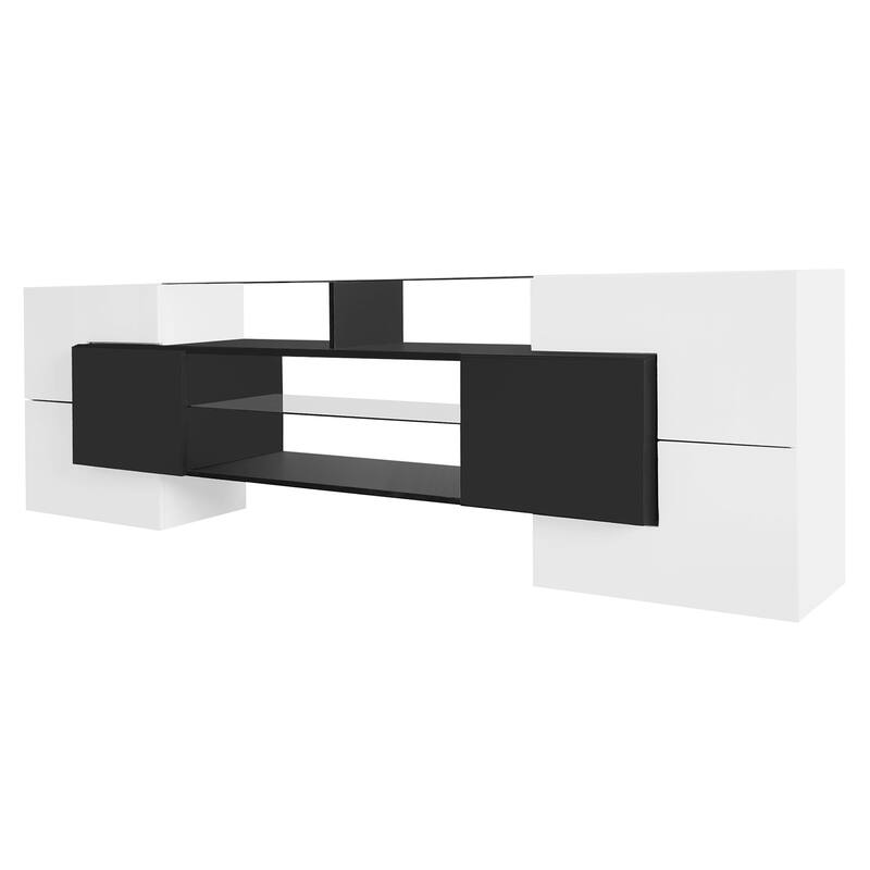 Unique Shape TV Stand with 2 Illuminated Glass Shelves