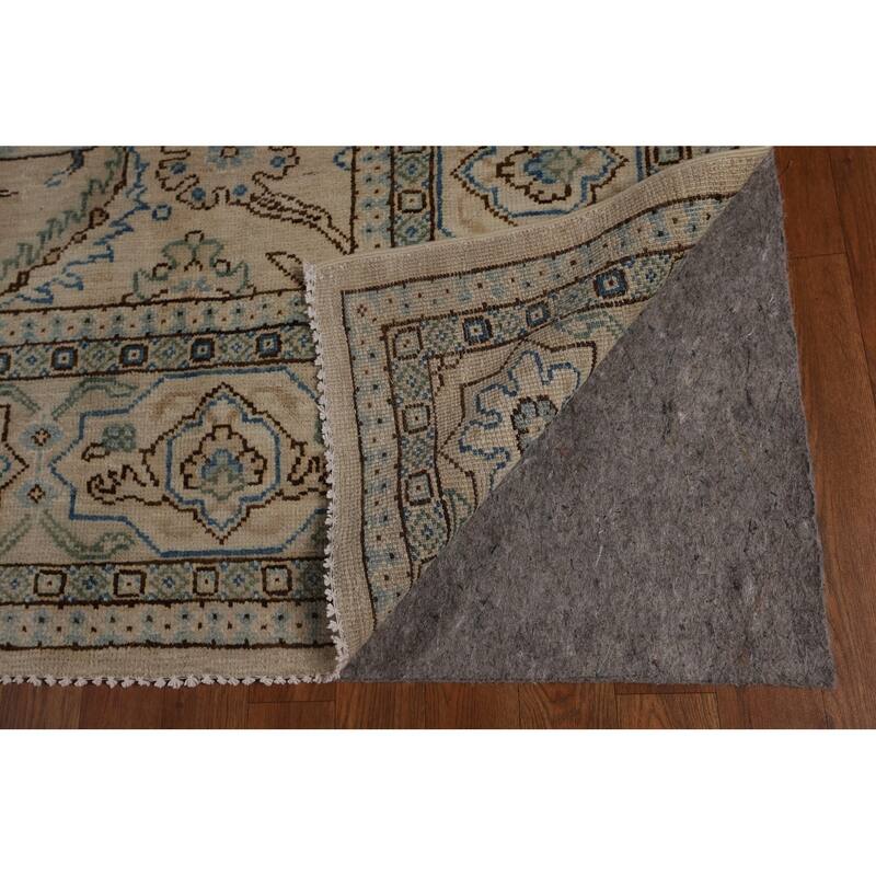 Vegetable Dye Oushak Turkish Rug Handmade Beige Floral Wool Carpet - 7'10"x 9'6"