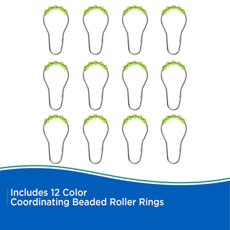 Kenney Medium Weight PEVA Shower Curtain Liner & Beaded Roller Ring Set, 70" W x 72" H